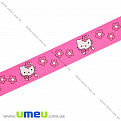 Репсовая лента с рисунком Hello Kitty, 25 мм, Розовая яркая, 1 м (LEN-016582)
