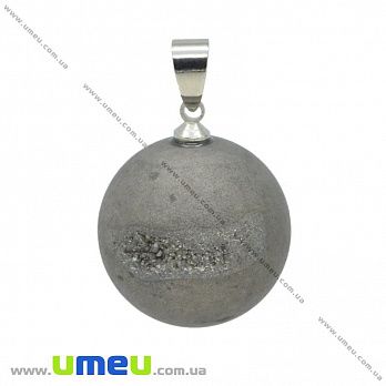 Підвіска з натурального каменю Куля, Друза агату, Срібляста, 31х20 мм (POD-033059)