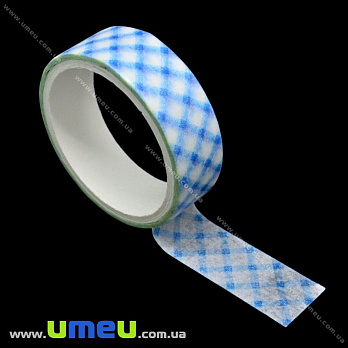 Декоративный скотч бумажный, В полоску, 15 мм, Голубой, 1 катушка (3 м) (DIF-018154)