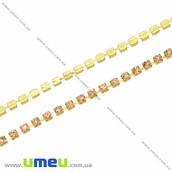 Стразовая цепь SS6 (2,0 мм), Золото, Стразы стеклянные шампань, 1 м (ZEP-020487)