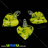 Підвіска скляна Lampwork Серце з квіткою, 30х21 мм, Жовта (POD-034136)