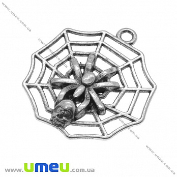 [Архів] Підвіска металева Павук, Античне срібло, 29х27 мм (POD-002604)