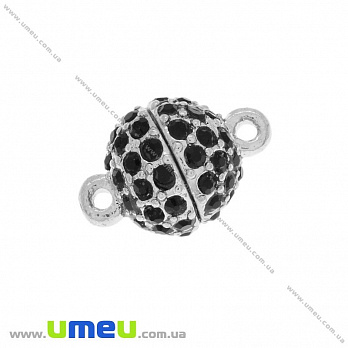 [Архів] Замок магнітний зі стразами, 16х10 мм, Темне срібло, Чорні (ZAM-025863)