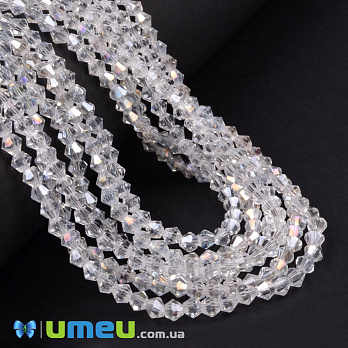 Намистини Біконус, 4х4 мм, Прозорі AB (BUS-049352)