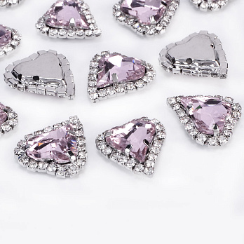 Шатон Серце 18х17 мм, Темне срібло, Рожевий (KAB-053050)