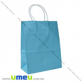 Подарунковий пакет з крафт паперу, 27х21х11 см, Блакитний (UPK-036296)