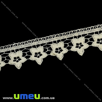 Кружево плетеное Цветы, 34 мм, Кремовое, 1 м (LEN-011942)