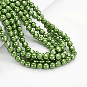 Намистини скляні Перли, 8 мм, Зелені, Круглі (BUS-052083)