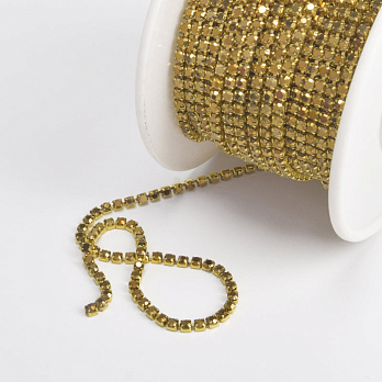 Стразовая цепь SS6 (2,0 мм), Золото, Стразы стеклянные золотистые (ZEP-047560)