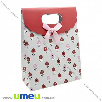 Подарунковий пакет на липучці, Квіточки, Червоний, 16х12х6 см (UPK-020407)