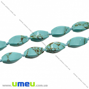 [Архів] Намистина натуральний камінь Бірюза (син.), 16х8 мм, Овал скручений (BUS-027223)