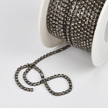 Стразовий ланцюг SS6 - 2,0 мм, Чорний, Стрази скляні сірі АВ (ZEP-061017)