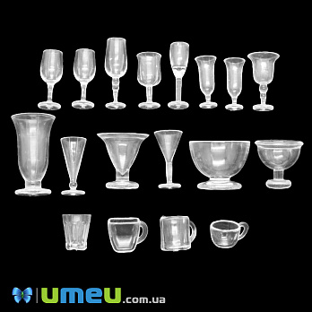 Набір пластикового міні посуду (15 предметів), 1,5-3 см, Прозорий (DIF-046919)