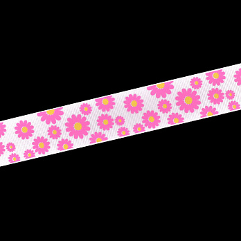 Репсова стрічка з малюнком Ромашки, 25 мм, Біла (LEN-054875)