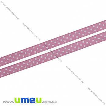 Репсовая лента в горошек, 10 мм, Розовая, 1 м (LEN-022432)
