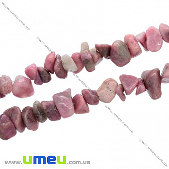 Скол (крошка) натуральный камень Родонит, 5-11 мм, 1 нить, (88-90 см), (BUS-021682)