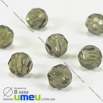 [Архів] Намистина скляна, 8 мм, Гранована кругла, Сіра (BUS-002779)