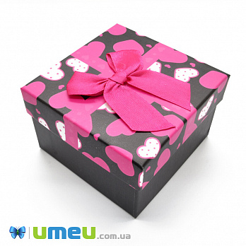 Подарочная коробочка Квадратная с сердечками, 9х9х5,8 см, Черная, 1 шт (UPK-042815)