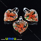 Підвіска скляна Lampwork Серце з квіткою, 30х21 мм, Червона (POD-019976)