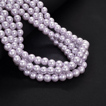 Намистини скляні Перли, 8 мм, Бузкові світлі, Круглі (BUS-052103)