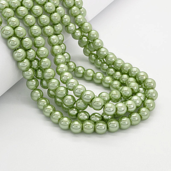 Намистини скляні Перли, 8 мм, Салатові, Круглі (BUS-052069)