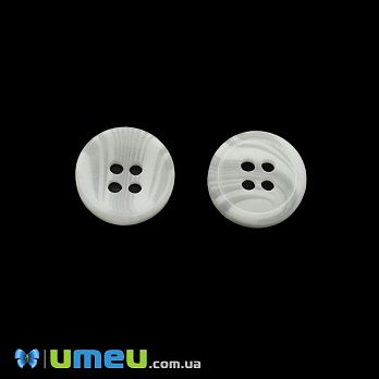 Гудзик пластиковий Круглий, 15 мм, Білий (PUG-046358)