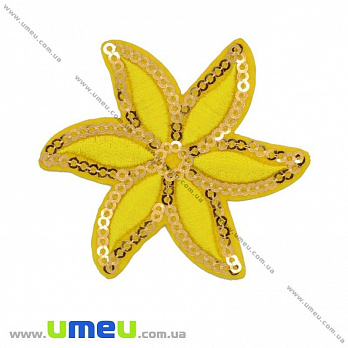 Термоаппликация Цветок с пайетками, 6,5 см, Желтая, 1 шт (APL-017464)