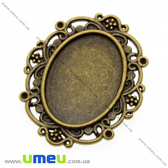 Основа овальна ажурна, 37х31 мм, 24,5х18 мм, Антична бронза (OSN-002208)