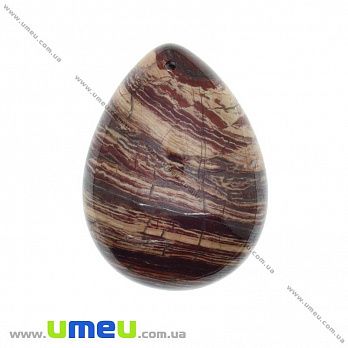 Підвіска з натурального каменю, Окам'яніле дерево, Крапля, 39х29 мм (POD-033018)