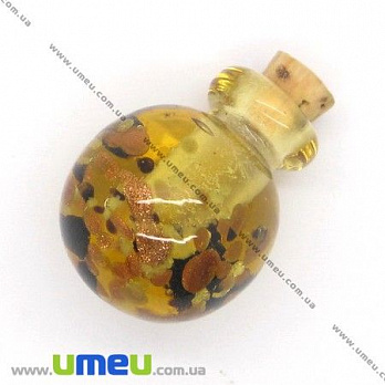 Стеклянная баночка Lampwork с фосфорисцентными вкраплениями, 26х21 мм, Желтая, 1 шт (DIF-006781)