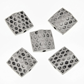 Бусины мет. квадратные плоские, 12х12х3,5 мм, Античное серебро (BUS-007332)