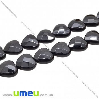 [Архів] Намистина натуральний камінь Агат чорний, 14х14 мм, Серце грановане (BUS-037085)