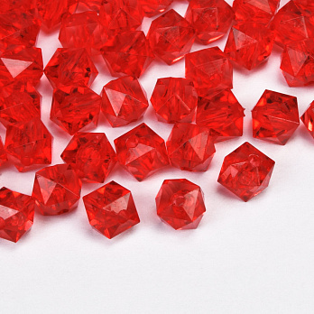 Намистини акрилові, Куб гранований, 8х7,5 мм, Червоні (BUS-059917)