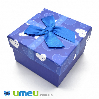 Подарочная коробочка Квадратная с сердечками, 9х9х5,8 см, Синяя, 1 шт (UPK-042814)