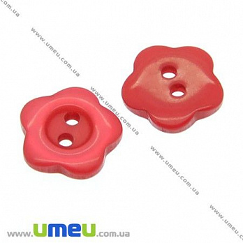 Пуговица пластиковая перламутровая Цветок, 12 мм, Красная, 1 шт (PUG-007557)