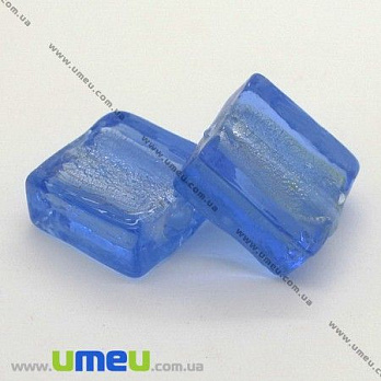 [Архів] Намистина Lampwork Квадратна, 12х12х6 мм, Синя (BUS-003630)