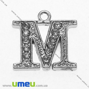 [Архів] Підвіска металева Буква зі стразами M, Срібло, 15х15 мм (POD-008680)