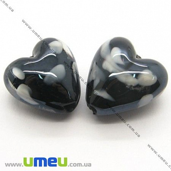 [Архів] Намистина Lampwork, 15х14 мм, Серце, Чорна (BUS-004538)