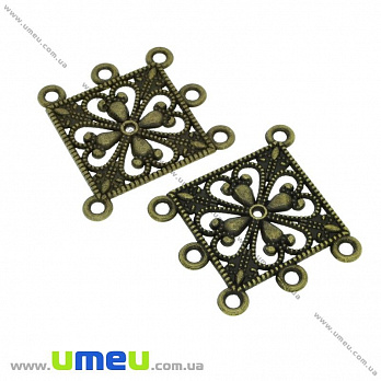 [Архів] Конектор металевий Ромб, 35х33 мм, Антична бронза (KON-031450)