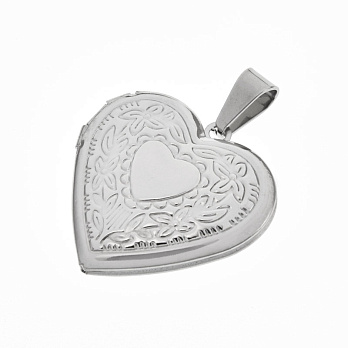 Медальон Сердце с узором из нержавеющей стали, 29х29х7 мм, Темное серебро  (STL-061286)
