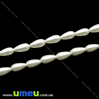 [Архів] Намистина скляна Перли, Крапля, 9х4,5 мм, Біла (BUS-028092)