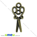 Підвіска метал. Ножиці (двостор.), 27х12 мм, Антична бронза (POD-021075)