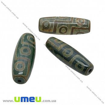 [Архів] Намистина натуральний камінь Дзи Агат зелений, 41х15 мм, Рис (BUS-035502)