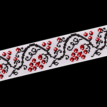 Репсова стрічка з малюнком Калина, 40 мм, Біла (LEN-054909)