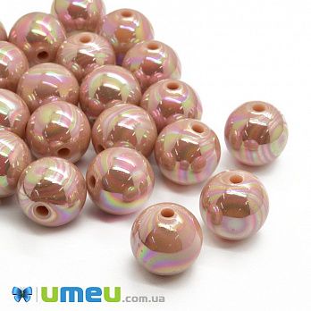Намистина пластикова райдужна Кругла, 16 мм, Пудрова (BUS-047246)