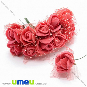 Роза латексная с фатином, 15 мм, Красная, 1 шт (DIF-015457)