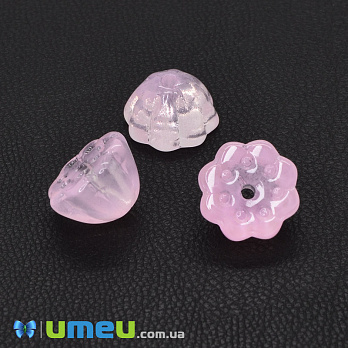 Намистина скляна, 10,5х6,5 мм, Квітка, Рожева (BUS-044304)