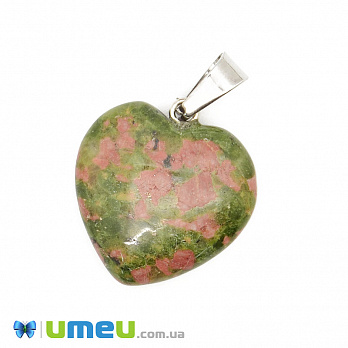 Подвеска Сердце из натурального камня, Унакит, 28х20 мм, 1 шт (POD-037528)
