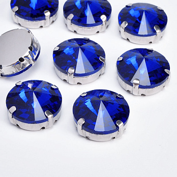 Шатон круглий 18 мм, Темне срібло, Синій (KAB-052996)