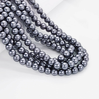 Намистини скляні Перли, 8 мм, Сірі, Круглі (BUS-052099)